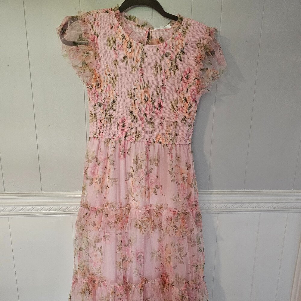 Anthropologie, By the Riber Pink Floral Ruffle Dress, small